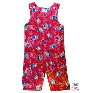 Vintage Healthtex Kids Unisex Sleeveless Red Jumpsuit Romper 24 Months Cartoon